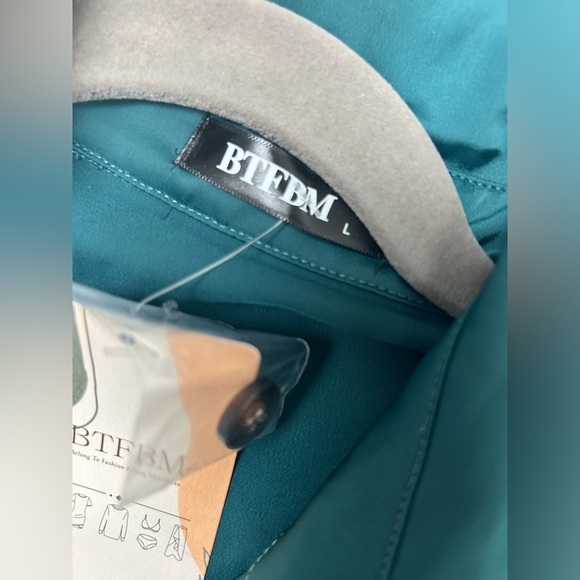 NWT Green Satin Silk Long Sleeve V-Neck Ruched Midi Shirt Dress Size L Large​ - Picture 5 of 10